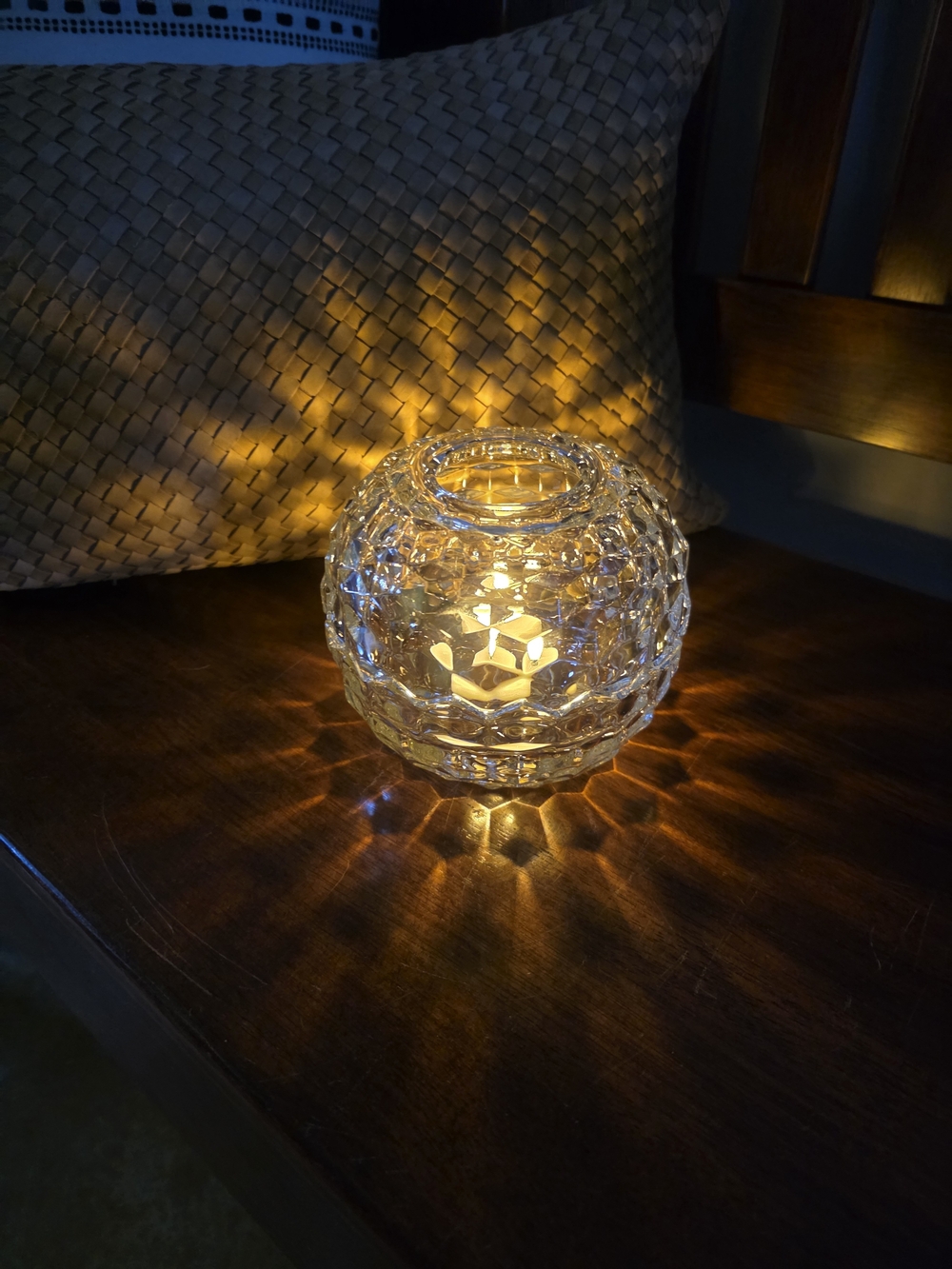 Homco Cubist Glass Fairy Lamp Light Candle Holder Vintage Clear Round